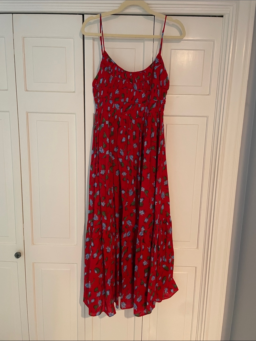 J. Crew Red Floral Maxi Dress with Blue and Green Print